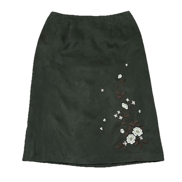 INC Vtg Y2k 90s Green Suede Midi Skirt Forest Fairy Coquette Cottegecore 8 Boho - Picture 1 of 7